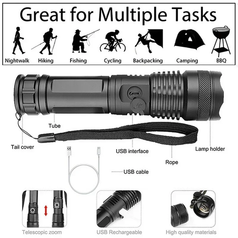 High Power XHP70 Led Flashligh - Outdoor Camping Decor 评论和价格